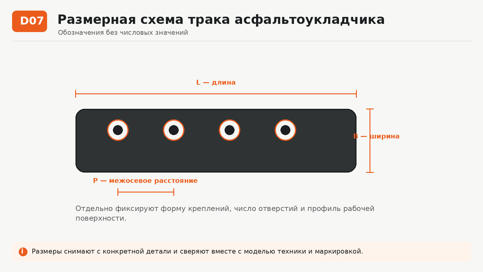 Основные размеры трака асфальтоукладчика